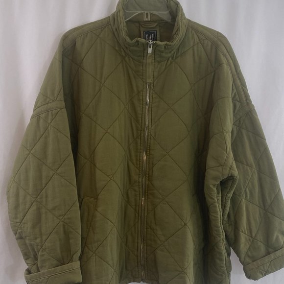 SOLD GAP Khaki Green Cotton Diamond Quilted Long Sleeve Full Zip Jacket - Picture 8 of 13